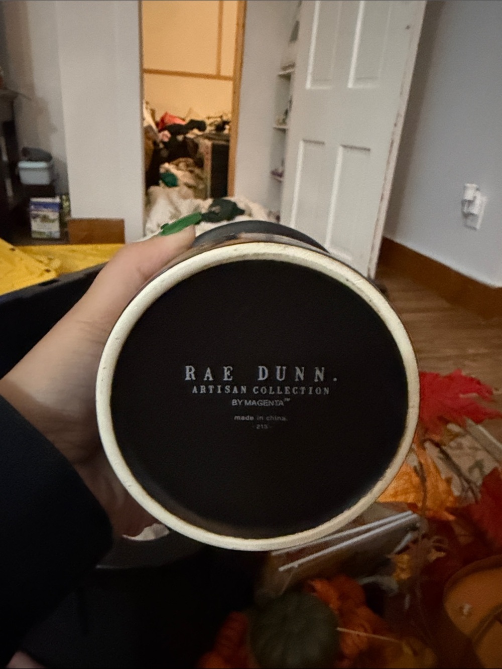 Rae Dunn Black and Orange Ceramic Canister - Artisan Collection Bottom View - Picture 2 of 3